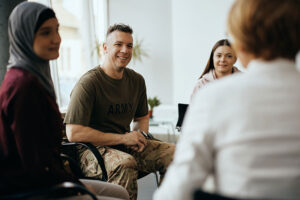 a group meets in a drug detox center